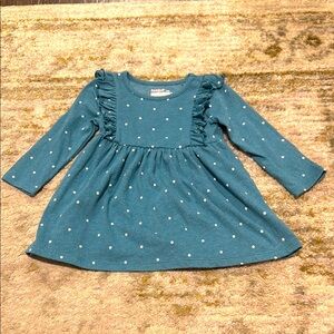 Cat & Jack Baby Girl Teal Polka Dot Ruffle Long Sleeve Dress 18 months